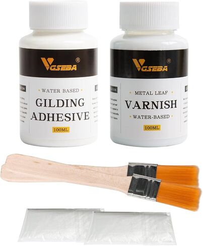 Gold Leaf Adhesive, 6.8oz Gilding Adhesive Set, Metal Leaf Glue and Varnish for Craft, Arts Use (200ml + 2 Brushes + 2 Gloves) in Saudi Arabia