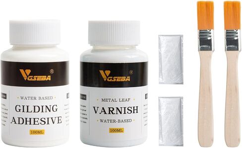 Gold Leaf Adhesive, 6.8oz Gilding Adhesive Set, Metal Leaf Glue and Varnish for Craft, Arts Use (200ml + 2 Brushes + 2 Gloves) in Saudi Arabia