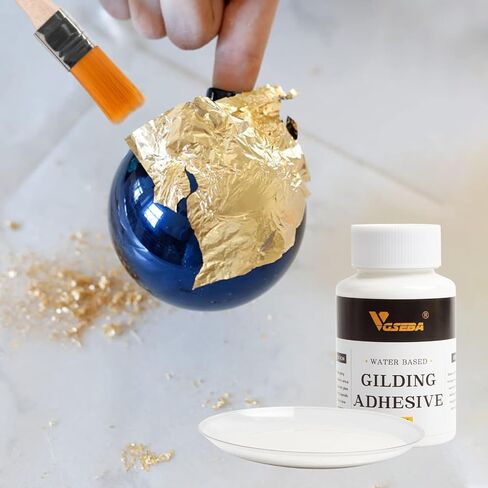 Gold Leaf Adhesive, 6.8oz Gilding Adhesive Set, Metal Leaf Glue and Varnish for Craft, Arts Use (200ml + 2 Brushes + 2 Gloves) in Saudi Arabia
