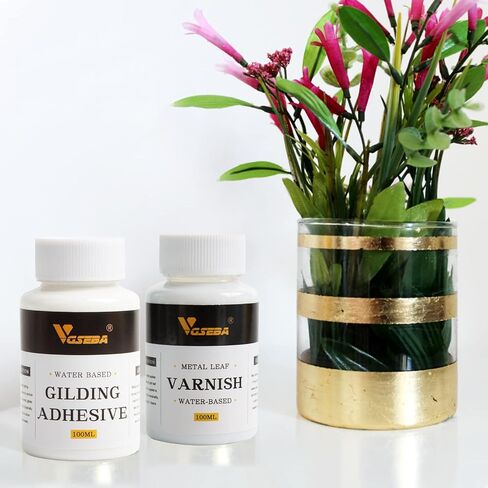 Gold Leaf Adhesive, 6.8oz Gilding Adhesive Set, Metal Leaf Glue and Varnish for Craft, Arts Use (200ml + 2 Brushes + 2 Gloves) in Saudi Arabia