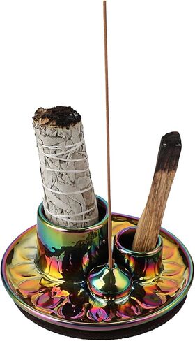 Ceramic Incense Burner Holder, 4 in 1 Incense Holder for Sticks, Palo Santo Holder Sage Holder for Burning, Incense-stick Holder Tray Candle Holder Ash Catcher for Meditation, Yoga Room in Saudi Arabia