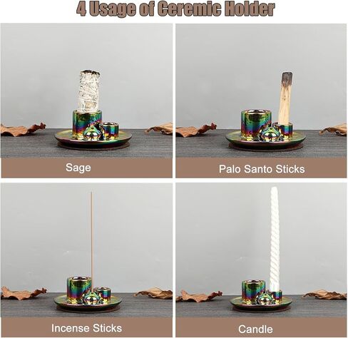 Ceramic Incense Burner Holder, 4 in 1 Incense Holder for Sticks, Palo Santo Holder Sage Holder for Burning, Incense-stick Holder Tray Candle Holder Ash Catcher for Meditation, Yoga Room in Saudi Arabia