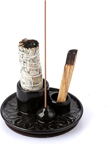 Ceramic Incense Burner Holder, 4 in 1 Incense Holder for Sticks, Palo Santo Holder Sage Holder for Burning, Incense-stick Holder Tray Candle Holder Ash Catcher for Meditation, Yoga Room in Saudi Arabia