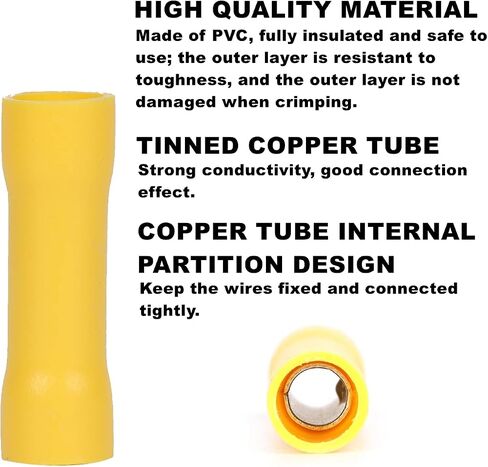 50Pcs Red 19A AWG 22-16 Crimp Copper Tube Butt Connector, Insulated PVC Terminals for Wire Cable, Car, Family,Electrical (Red) in Saudi Arabia