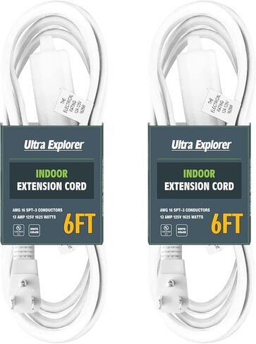 2 Pack 3 Ft Flat Extension Cord with Multiple Outlets, 16 AWG Black Extension Cord Flat Plug, 3 Outlet Extension Wire, 3 Prong Grounded Indoor Extension Cable in Kuwait