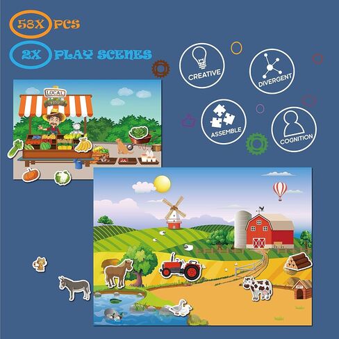 GRANDLMOON Magnetic Portable Playboard Cars Planes Boats Airport Country Farm Vehicles (39 Pcs) in Saudi Arabia