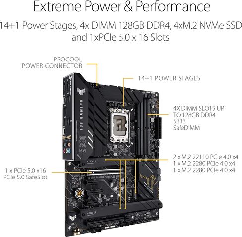 ASUS TUF Gaming Z690-Plus WiFi D4 LGA1700(Intel 12th Gen) ATX gaming motherboard(PCIe 5.0, DDR4,4xM.2/NVMe SSD,14+2 power stages,WiFi 6,2.5Gb LAN,front USB 3.2 Gen 2 Type-C,Thunderbolt 4,ARGB headers) in Kuwait