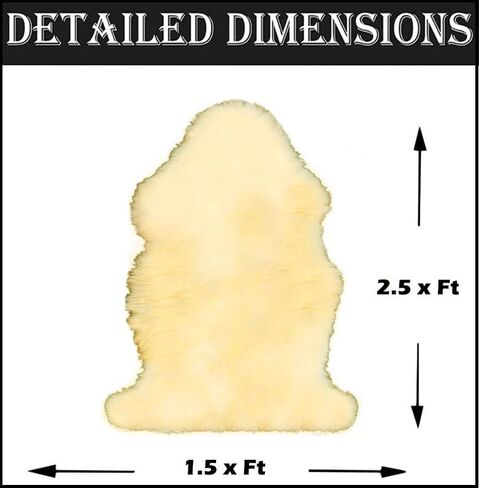 سجادة جلد الغنم الأصلية NGF سجادة من جلد الخراف المنفوش الطبيعي الفاخر لغرفة النوم المنزلية ديكو 2.5 قدم × 1.5 قدم (سجادة عاجية) in Kuwait