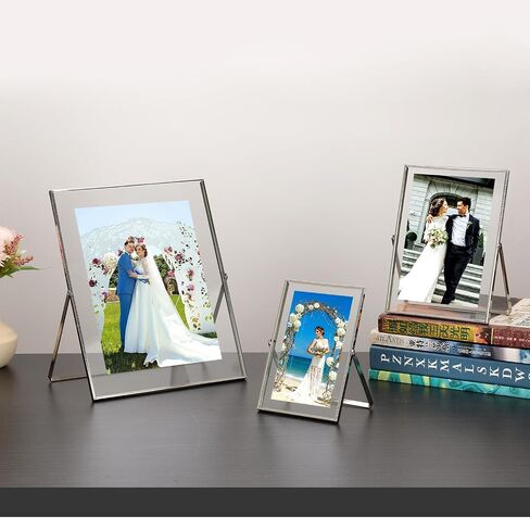 Gold Floating Picture Frame 7x5'' Set of 2(Horizontal) for Picture 5x3.5'',6x4'' Floating photo.Tabletop Frames 5x7'' double glass,Classy Wedding frames 5x7'' and Premium Present Frame for Holidays in Saudi Arabia