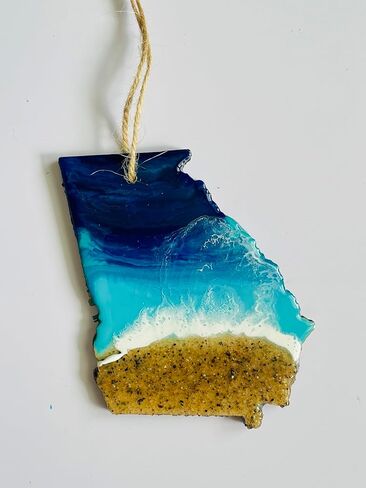 Christmas Beach Ornament, State Shaped Decoration, Ocean Resin Art, Unique Christmas Gift Idea (Florida) in Saudi Arabia