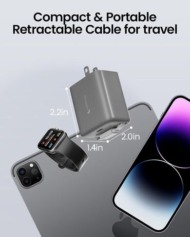 شاحن حائط USB C قابل للسحب، شاحن محمول iPhone 15 سريع بقدرة 20 وات مع كابل USB C قابل للسحب ومنفذ USB C لهاتف iPhone 15/15 Pro/15 Pro Max/iPad Pro/MacBook والمزيد - أبيض in Saudi Arabia