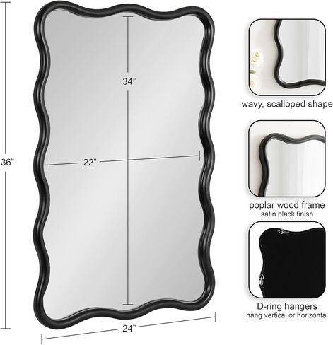 Kate and Laurel Talma Modern Scalloped Rectangle Wall Mirror, 24 x 36, Natural Wood, Rectangular Wavy Mirror for Use as Bathroom Mirror for Over Sink or Cute Nursery Mirror in Saudi Arabia