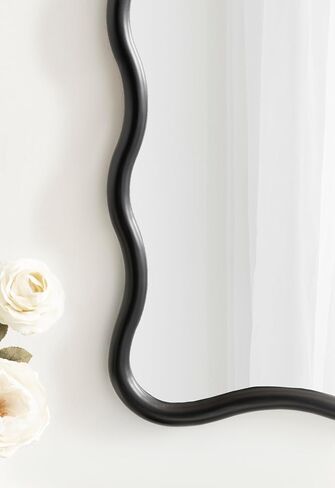 Kate and Laurel Talma Modern Scalloped Rectangle Wall Mirror, 24 x 36, Natural Wood, Rectangular Wavy Mirror for Use as Bathroom Mirror for Over Sink or Cute Nursery Mirror in Saudi Arabia