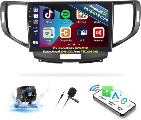راديو ستيريو للسيارة 2G+64G Android لـ Acura TSX 2009 2010 2011 2012 2013 2014، وحدة رأس لاسلكية CarPlay Android Auto GPS للملاحة 9 بوصة تعمل باللمس بلوتوث HiFi Audio WiFi SWC + ميكروفون كاميرا احتياطية in Saudi Arabia