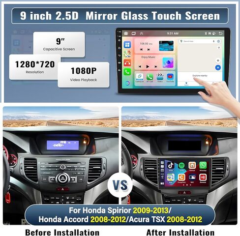 راديو ستيريو للسيارة 2G+64G Android لـ Acura TSX 2009 2010 2011 2012 2013 2014، وحدة رأس لاسلكية CarPlay Android Auto GPS للملاحة 9 بوصة تعمل باللمس بلوتوث HiFi Audio WiFi SWC + ميكروفون كاميرا احتياطية in Saudi Arabia