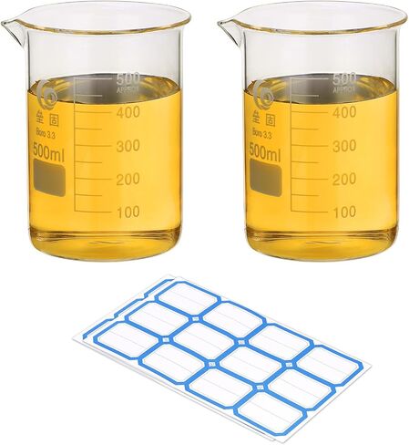 PATIKIL 100ml Low Form Glass Beaker, 2Pcs 3.3 Borosilicate Glass Beakers Graduated Measuring Cup with Stick Labels for Lab Experiment, Cooking and Baking, Clear in Kuwait