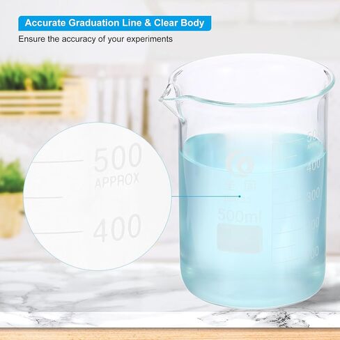 PATIKIL 100ml Low Form Glass Beaker, 2Pcs 3.3 Borosilicate Glass Beakers Graduated Measuring Cup with Stick Labels for Lab Experiment, Cooking and Baking, Clear in Kuwait
