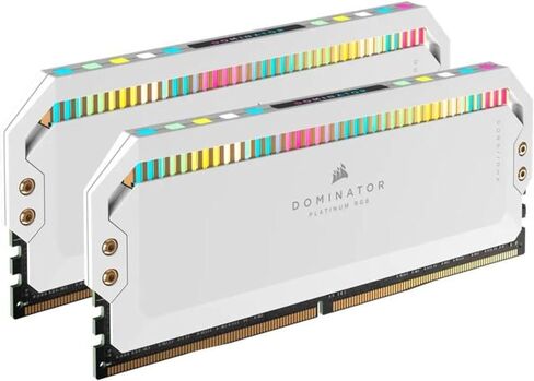 كورسير ذاكرة كمبيوتر مكتبي بلاتينيوم RGB DDR5 64GB (2×32GB) 5200MHz C40 انتل (تنظيم الجهد الداخلي، تبريد كورسير دي اتش اكس حاصل على براءة اختراع، 12 مصباح LED كابيليكس RGB فائق السطوع) ابيض in Kuwait