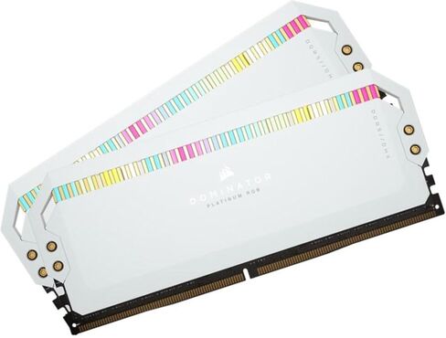 كورسير ذاكرة كمبيوتر مكتبي بلاتينيوم RGB DDR5 64GB (2×32GB) 5200MHz C40 انتل (تنظيم الجهد الداخلي، تبريد كورسير دي اتش اكس حاصل على براءة اختراع، 12 مصباح LED كابيليكس RGB فائق السطوع) ابيض in Kuwait