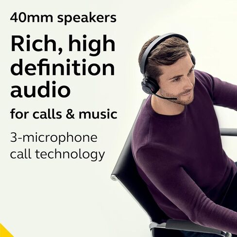 Jabra Evolve2 65 UC Wireless Headphones with Link380c, Stereo, Black – Wireless Bluetooth Headset for Calls and Music, 37 Hours of Battery Life, Passive Noise Cancelling Headphones in Kuwait