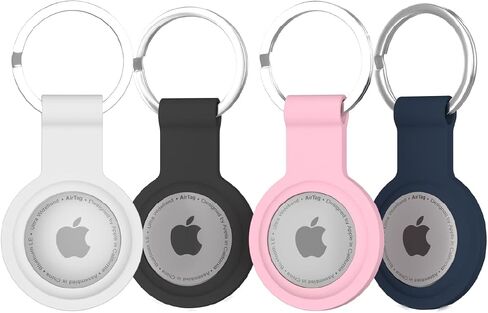 TALK WORKS AirTag Cases 4-Pack - Basic Silicone AirTag Holder Keychain - Protective Cover for Apple AirTags for Luggage Finder, Locating Keys, Pet Collar Tracker, and More - Pink, White, Black, Navy in Kuwait