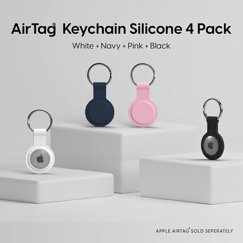 TALK WORKS AirTag Cases 4-Pack - Basic Silicone AirTag Holder Keychain - Protective Cover for Apple AirTags for Luggage Finder, Locating Keys, Pet Collar Tracker, and More - Pink, White, Black, Navy in Kuwait
