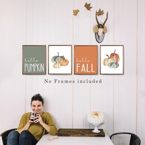 JWVK Hello Pumpkin Boho Fall Wall Art Prints Set of 4, Fall Wall Decor, Boho Fall Decor, Vintage Fall Pumpkin Autumn Leaves Posters Wall Decor for Home, Farmhouse Fall Decor, 8x10 Unframed in Saudi Arabia