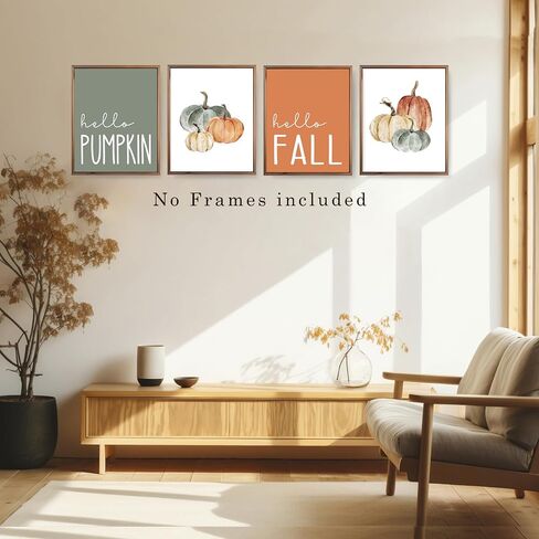 JWVK Hello Pumpkin Boho Fall Wall Art Prints Set of 4, Fall Wall Decor, Boho Fall Decor, Vintage Fall Pumpkin Autumn Leaves Posters Wall Decor for Home, Farmhouse Fall Decor, 8x10 Unframed in Saudi Arabia