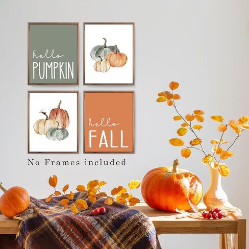 JWVK Hello Pumpkin Boho Fall Wall Art Prints Set of 4, Fall Wall Decor, Boho Fall Decor, Vintage Fall Pumpkin Autumn Leaves Posters Wall Decor for Home, Farmhouse Fall Decor, 8x10 Unframed in Saudi Arabia
