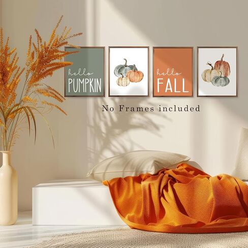 JWVK Hello Pumpkin Boho Fall Wall Art Prints Set of 4, Fall Wall Decor, Boho Fall Decor, Vintage Fall Pumpkin Autumn Leaves Posters Wall Decor for Home, Farmhouse Fall Decor, 8x10 Unframed in Saudi Arabia