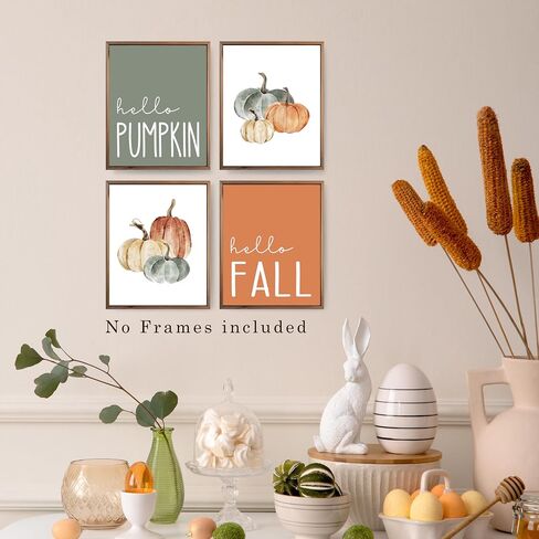 JWVK Hello Pumpkin Boho Fall Wall Art Prints Set of 4, Fall Wall Decor, Boho Fall Decor, Vintage Fall Pumpkin Autumn Leaves Posters Wall Decor for Home, Farmhouse Fall Decor, 8x10 Unframed in Saudi Arabia