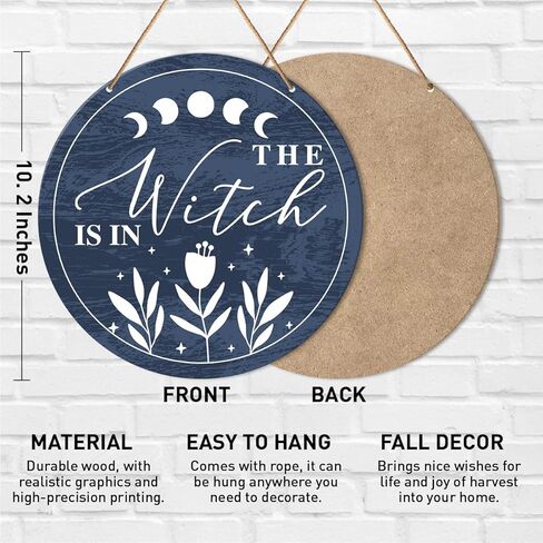 Muktoujaumai Halloween Sign Front Door Decor, Funny Happy Halloween Witch Round Hanging Sign Decor Gothic Home Wall Wooden Decorations Witchy Wood Sign for Porch, Spooky Season Decor in Saudi Arabia