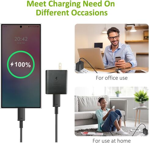 2 حزمة شاحن فائق السرعة 45 وات من النوع C، كتلة شاحن حائط USB C وسلك 6.6FT لهاتف Samsung Galaxy S24 Ultra/S24 Plus/S24/S23 Ultra/S23/S22 Ultra/S22 Plus/S22/Note 20/iPhone 15 أو 16/Pixel / هاتف أندرويد in Saudi Arabia