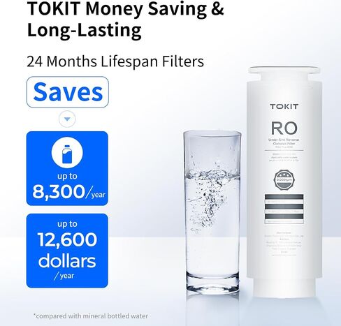 TOKIT AkuaPure U2 Reverse Osmosis System, Tankless Alkaline Mineral Reverse Osmosis Water Filter, NSF/ANSI 58,Under Sink Water Filter RO System, 600 GPD, 2:1 Pure to Drain, 2 Way Faucet in Saudi Arabia