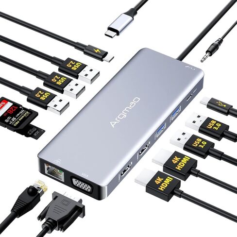 14 in 2 USB C Laptop Docking Station for MacBook Pro Air with Triple Different Display, Dual Monitor 4K@60Hz Multiport Type C Adapter, 2 HDMI & DP, USB C/A Port, PD, Ethernet, SD/TF, Audio/Mic in Saudi Arabia