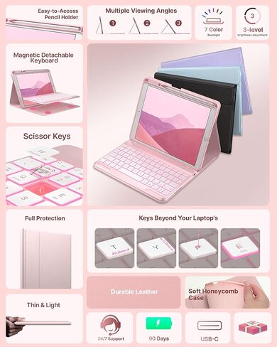 حافظة typecase Folio iPad الجيل التاسع مع لوحة مفاتيح 10.2 بوصة - غطاء نحيف قابل للفصل بإضاءة خلفية مع حامل أقلام، متوافق مع iPad 8th/7th Gen، Pro 10.5، Air 3rd Gen (أسود داكن) in Saudi Arabia