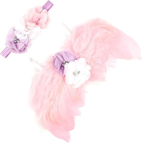 Nishine Pink Newborn Fuzzy Feather Angel Wings + Headband Set for Baby Cosplay Girls Costume Photography in Saudi Arabia