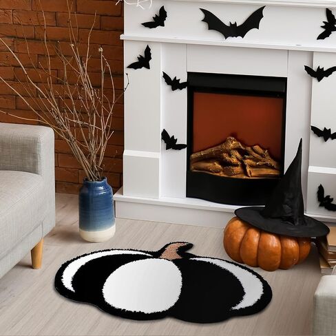Fall Pumpkin Rug Bath Mat Water Absorbent Bathroom Rug Non Slip Washable Plush Pumpkin Bath Rug Pumpkin Floor Mat Bathroom Doormats for Halloween Home Hotel Decor 26 x 24 Inches(White) in Saudi Arabia