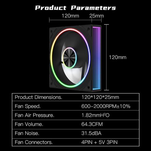 Transwarp 120mm RGB Case Fan, Infinity Mirror Daisy-Chain 5V ARGB PWM Case Fan 120mm Triple Pack，Suitable for Computer Case & CPU Cooling(White) in Kuwait