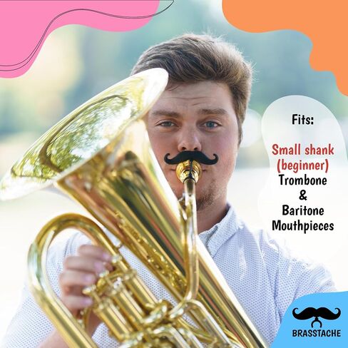 شارب Brasstache 2.0 الأصلي - [عبوة من قطعتين] مزود بمشبك لقطعة الفم Tuba، مقاس XL وإصدار كومبو للمقود in Kuwait