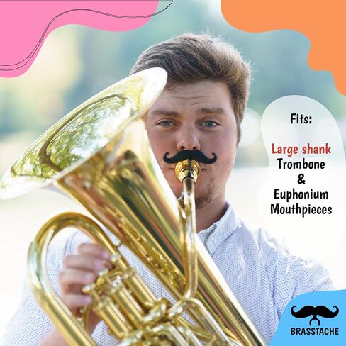 شارب Brasstache 2.0 الأصلي - [عبوة من قطعتين] مزود بمشبك لقطعة الفم Tuba، مقاس XL وإصدار كومبو للمقود in Kuwait