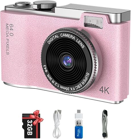 كاميرا رقمية، كاميرا FHD 1080P للأطفال، كاميرات رقمية بدقة 64 ميجابكسل مع بطاقة SD سعة 32 جيجابايت، تكبير 16X، كاميرا صغيرة مدمجة للأطفال الأولاد والبنات، هدايا مثالية لعيد الميلاد وأعياد الميلاد (أصفر) in Saudi Arabia