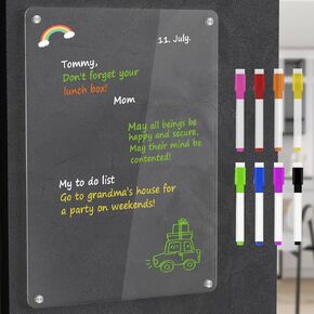 Magnetic Acrylic Calendar for Fridge,2 Pack 12"x16" Clear Fridge Calendar Dry Erase Magnetic Planning Boards Set Includes 6 Colorful Highlight Markers,Magnetic Pen Holder and Erase Towel