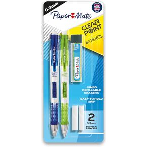 Paper Mate Clearpoint Mechanical Pencils, HB #2 Lead (0.9mm), Assorted Barrel Colors, 2 Pencils, 1 Lead Refill Set, 2 Erasers in Kuwait