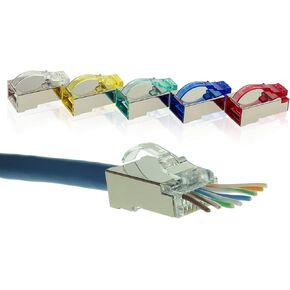 LINKUP - [5 Colors] Snagless RJ45 Cat6 UTP Connectors EZ Pass Through Ends | Ethernet Cat 6 8P8C Solid Plug | UTP Gigabit Round Cable Connector | Platinum 50 Mi Gold Plated High Performance|100 Pack