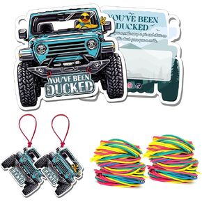 You've Been Ducked Card, Duck Duck Tags, Ducking Game Card, Ducked Tags, Rubber Duck for Tags, Blue JP Car Design, with Round Hole and Rubber Bands1BD051