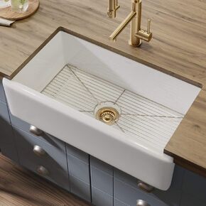 KRAUS Turino 33-inch Fireclay Workstation Drop-In / Undermount Single Bowl Kitchen Sink in Gloss White, KFDW1-33GWH