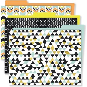 Carson Dellosa Motivational Decorative File Folders—11.75" x 9.5" Gold Stars, Black File Folders for Filing Cabinet, Office or Classroom File Organization (6-Pack)