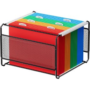 MaxGear Hanging File Organizer, Letter Size File Holder Filing Box, Metal Mesh Desk File Folder Storage for Office & Home, School, Black