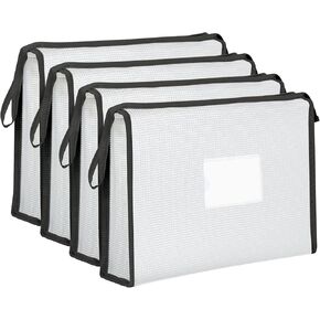 4 Pack A4 Plastic File Folder Poly Envelopes Expanding File Wallet Document Folders with Zipper and Label Pocket, A4 File Pouch Plastic Wallet Folders for Home, Office, School (4 Colors)